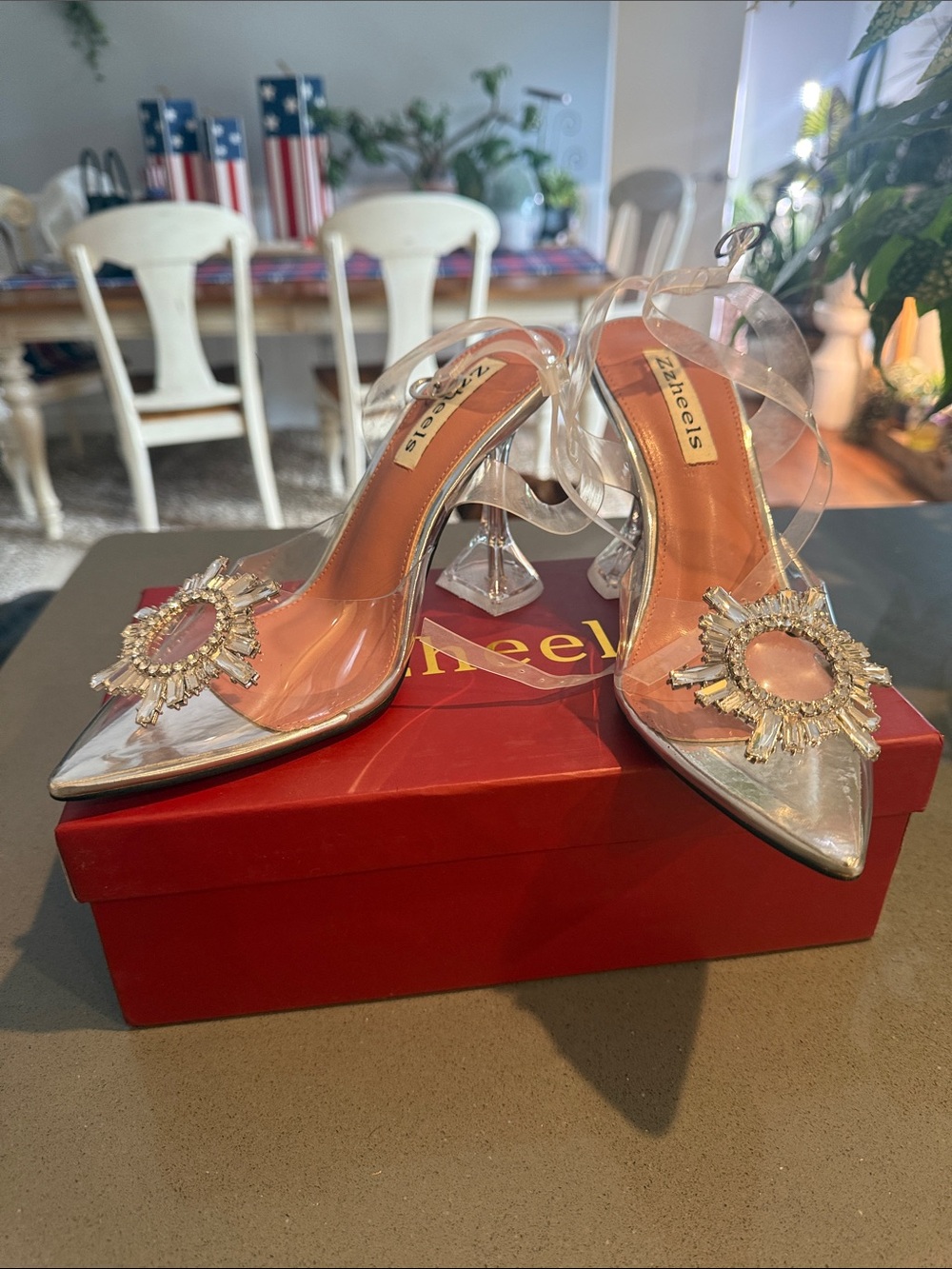 Silver Crystal Sunburst Pointed Pumps